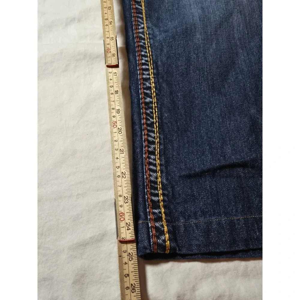 True Religion Mens Denim Jeans 34x25 Medium‎ Wash Orange Stitching